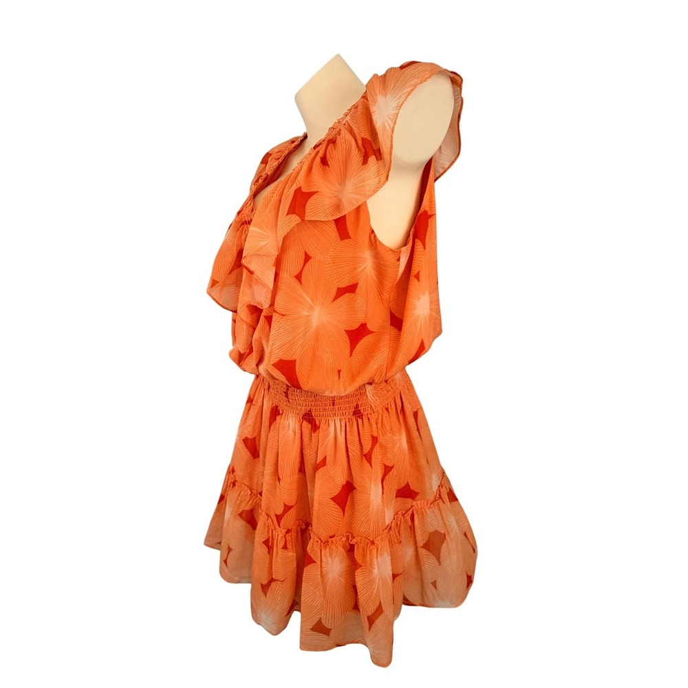 Ramy Brook Tropical Boho Orange Ruffle Smocked Mini Dress Large - Picture 9 of 15